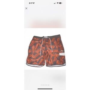 ReelLife Mens Swim Trunks Shorts Orange‎ Palm Leaf Print Elastic Waist Size XL